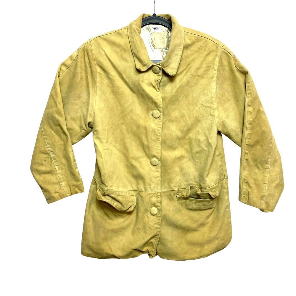 VINTAGE Vera Pelle Leather Jacket Womens 42 Tan Suede Lined Blazer